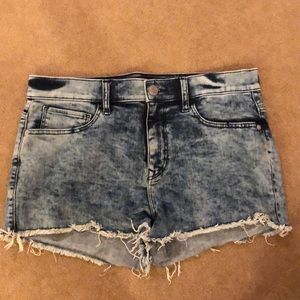 Express Acid Wash Jean Shorts with Raw Hem